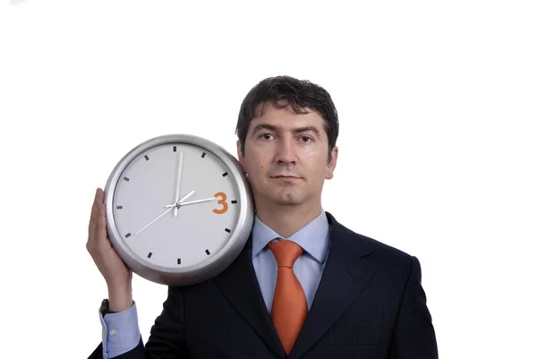 Homem Negócios Com Relógio Fundo Branco — Fotografia de Stock