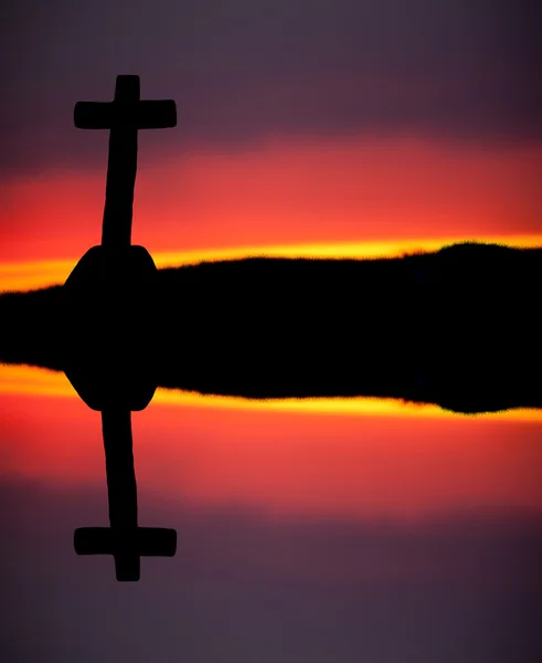Cross Siluett Och Molnen Vid Solnedgången — Stockfoto