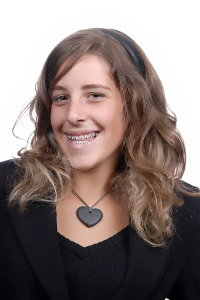 Genç Çekici Bir Kadın Beyaz Arka Plan Üzerinde Gülümseyen — Stok fotoğraf