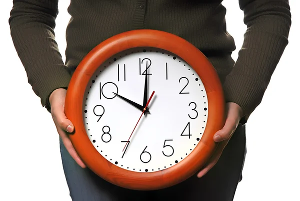 Woman Body Parts Clock Covering Her — Stock Photo, Image