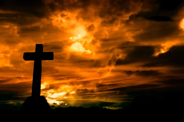 Крест Силуэт Облака Закате — стоковое фото