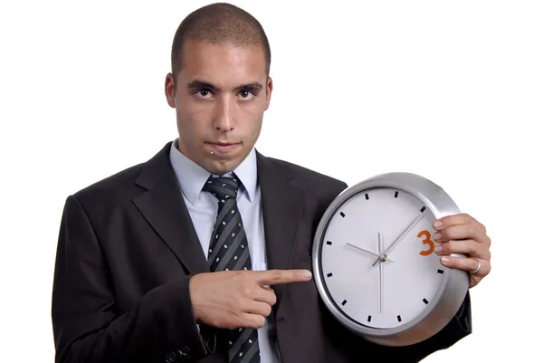 Jeune Homme Affaires Beau Tenant Une Horloge — Photo