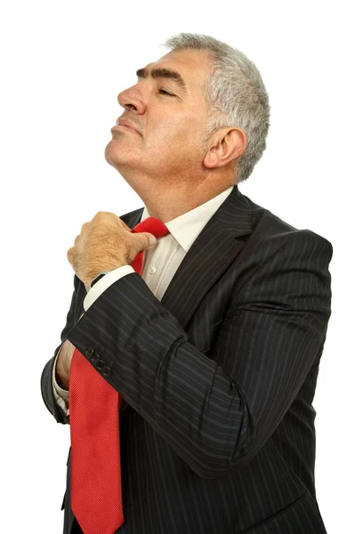 Adamı Kravatını Üzerinde Beyaz Izole Ayarlama — Stok fotoğraf