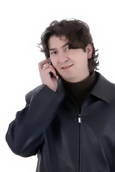 Homme Téléphone Sur Fond Blanc — Photo