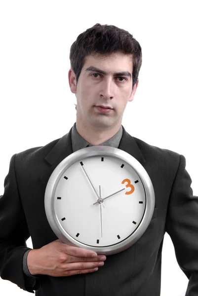 Hombre Negocios Con Reloj Sobre Fondo Blanco — Foto de Stock