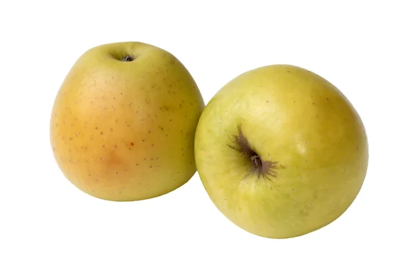 Dos Manzanas Amarillas Aisladas Fondo Blanco —  Fotos de Stock