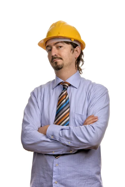 Engineer Yellow Hat Isolated White — Stock Photo, Image