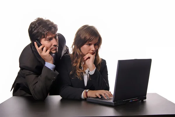 Young Business Couple Working Her Laptop — Stock Photo, Image
