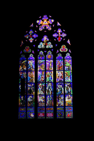 Stained Glass Vitus Cathedral Prague — Stock Photo, Image