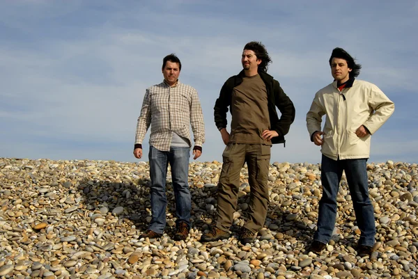 Three Casual Young Men Beach — Stock Photo, Image