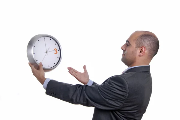 Handsome Business Man Holding Clock — Stock Photo, Image