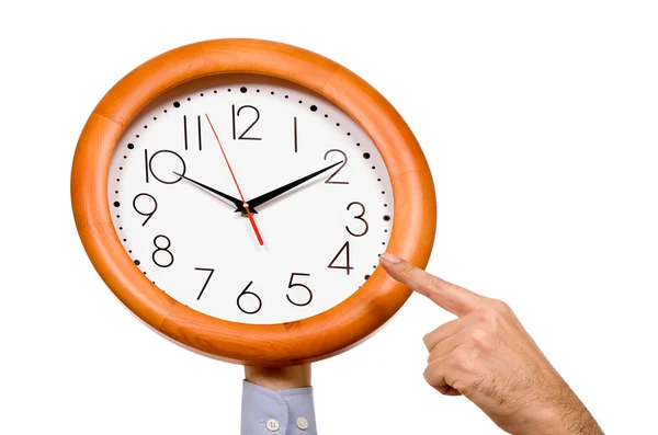 Man Hand Pointing Clock Isolated White Background — Stock Photo, Image
