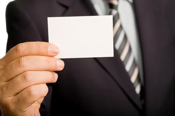 Hand Van Zakenman Aanbieden Businesscard Witte Achtergrond — Stockfoto