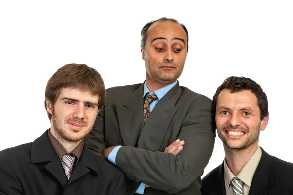 Drie Grappige Bedrijf Mannen Portret Wit — Stockfoto