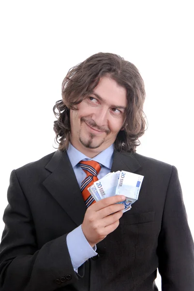 Business Man Holding Money Isolated White — Stock Photo, Image