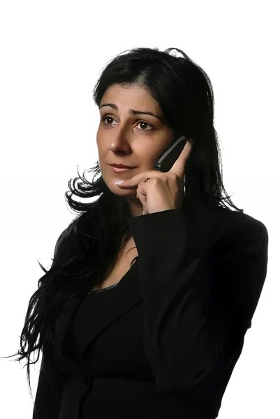 Jovem Mulher Negócios Telefone Isolado Branco — Fotografia de Stock