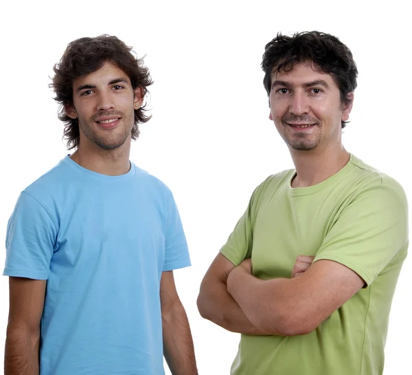 Twee Casual Jonge Mannen Portret Geïsoleerd Witte Achtergrond — Stockfoto
