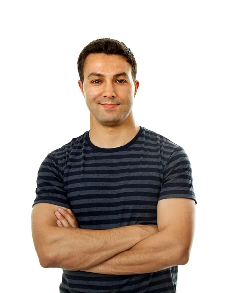 Happy Young Casual Man Portrait Isolated White — Stock Photo, Image