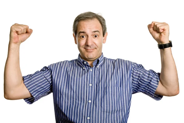 Happy Mature Man Arms Isolated White — Stock Photo, Image