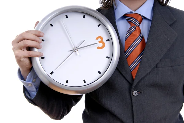 Homem Negócios Usando Terno Segurando Relógio Detalhe — Fotografia de Stock