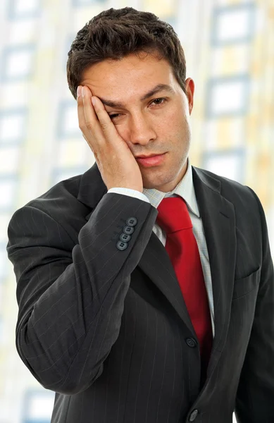 Businessman Suit Gestures Headache — Stock Photo, Image