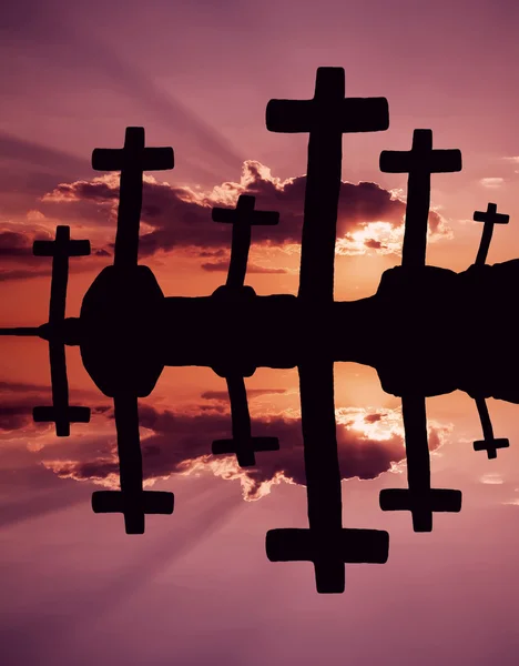 Krzyż Zachód Słońca Pomarańczowe Chmury — Zdjęcie stockowe