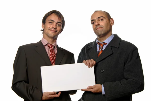 Twee Zakenmannen Met Een Lege Kaart — Stockfoto