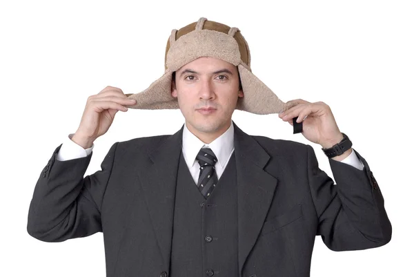Ung Affärsman Med Hatt Isolerad Vit — Stockfoto