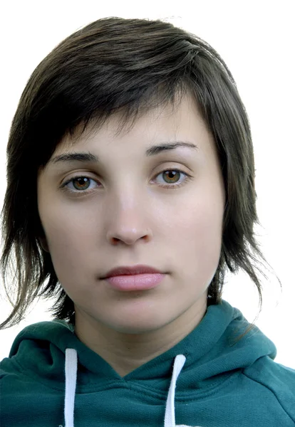 Ung Afslappet Kvinde Portræt Isoleret Hvid - Stock-foto