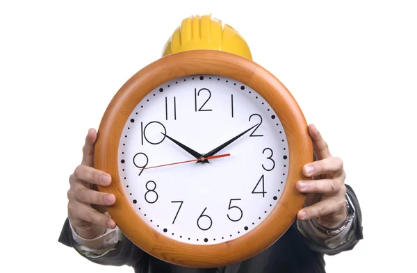 Engenier Man Wearing Suit Holding Clock Head — Stock Photo, Image