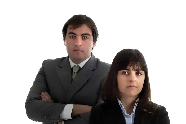 Jonge Bedrijf Paar Portret Geïsoleerd Wit — Stockfoto