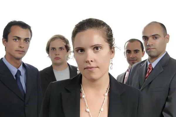 业务团队 孤立在白色的背景 侧重于女人 — 图库照片