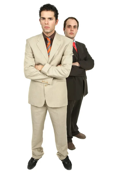 Zwei Junge Geschäftsleute Ganzkörper Isoliert Auf Weiß — Stockfoto