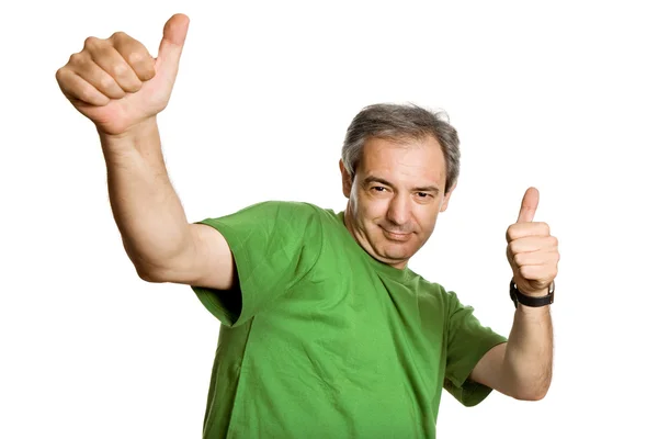 Mature Man Playing Silly Isolated White — Stock Photo, Image