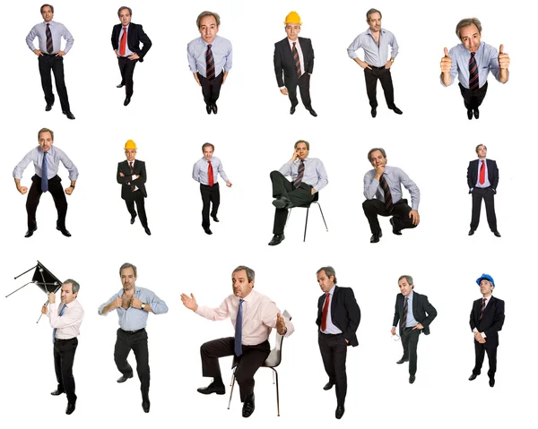 Mature Businessman Different Positions Isolated White — Stock Photo, Image