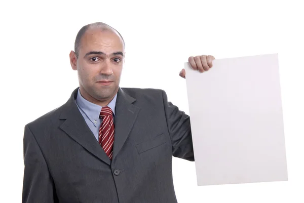 ビジネスの男性と 空の白いカード — ストック写真