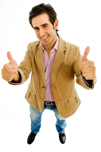 Young Casual Man Going Thumbs White Background — Stock Photo, Image