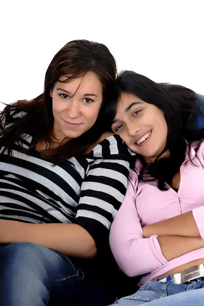Two Young Casual Girls Portrait Studio — Stock Photo, Image