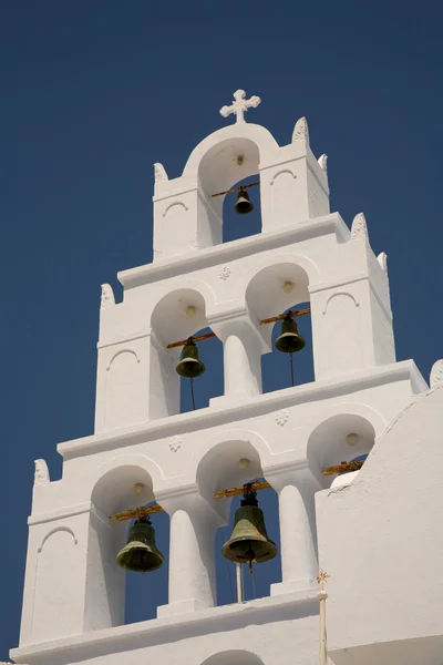 Campanile Bianco Nell Isola Greca Santorini — Foto Stock