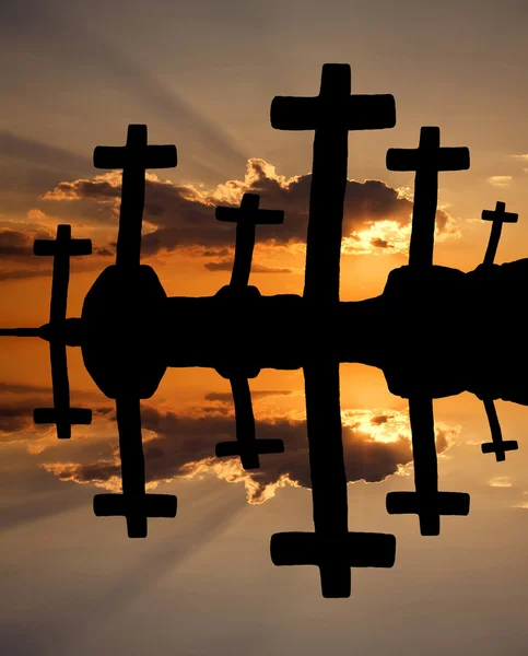 Krzyż Zachód Słońca Pomarańczowe Chmury — Zdjęcie stockowe