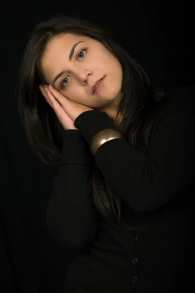 Young Beautiful Brunette Portrait Black Background — Stock Photo, Image