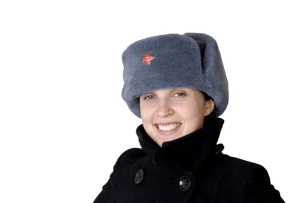 Young Casual Girl Russian Hat — Stock Photo, Image