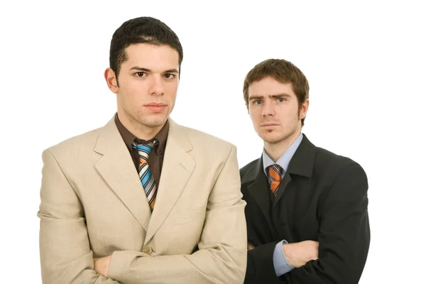 Dwóch Młodych Firm Mężczyźni Portret Biały Skupić Się Lewym Człowieka — Zdjęcie stockowe