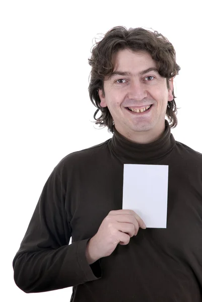Uomo Con Una Carta Bianca Sfondo Bianco — Foto Stock