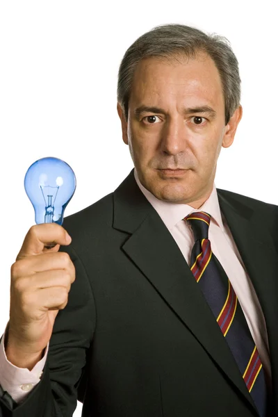 Mature Business Man Lamp Isolated White — Stock Photo, Image