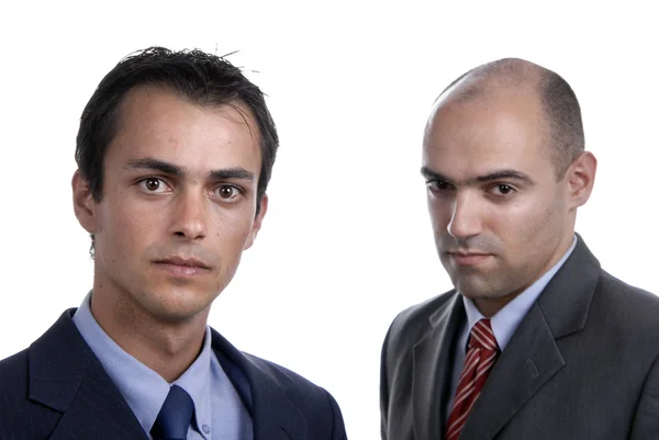 Dois Jovens Homens Negócios Retratam Branco Foco Homem Esquerda — Fotografia de Stock