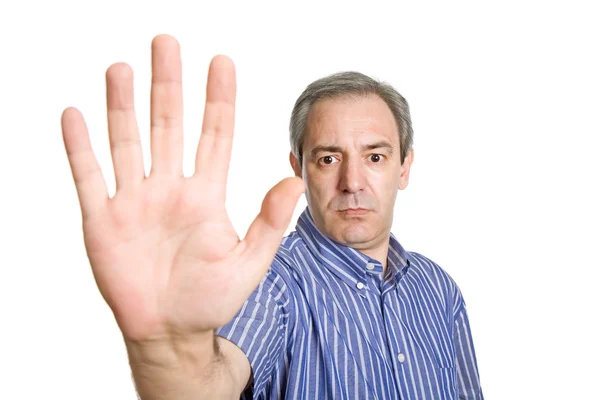 Volwassen Mens Maken Stop Met Zijn Hand — Stockfoto