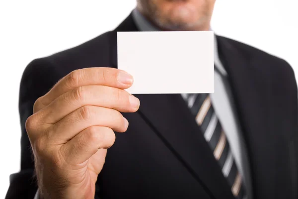 Рука Бизнесмена Предлагает Визитную Карточку Белом Фоне — стоковое фото