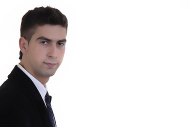 Beyaz arka planda genç iş adamı portresi