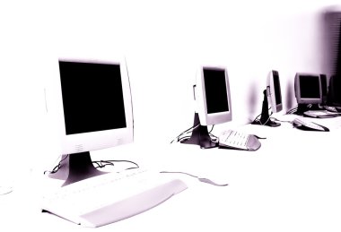 Purple computer class room detail over white clipart